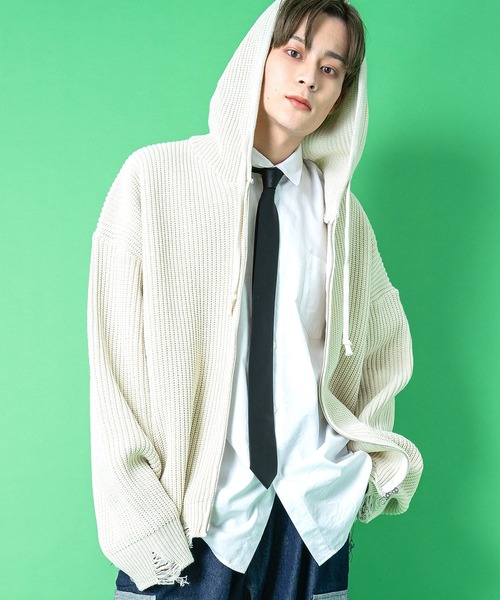 ankoROCK アンコロック ジップアップパーカー レディース オーバーサイズ ジップパーカー メンズ ビッグパーカー ビッグシルエット セールa.p.o.v. -ankoROCK\u0027s select- グラデーションスラブニット