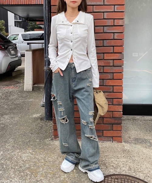 NANEA(ナネア)の「襟付きシャツ/カーディガン(Tシャツ/カットソー・レディース・ホワイト/グレー/オフホワイト/ライトグレー・MEDIUM/LARGE/SMALL)」の20枚目の写真