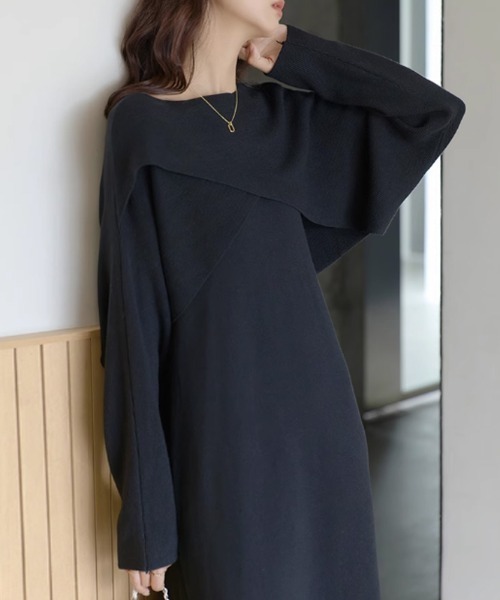 COCOMOMO（ココモモ）の「カシュクールニット＆キャミワンピース 2点セット（ワンピース・レディース・ブラック/ダークブラウン/アイボリー・FREE）」の7枚目の写真