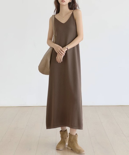 COCOMOMO（ココモモ）の「カシュクールニット＆キャミワンピース 2点セット（ワンピース・レディース・ブラック/ダークブラウン/アイボリー・FREE）」の17枚目の写真