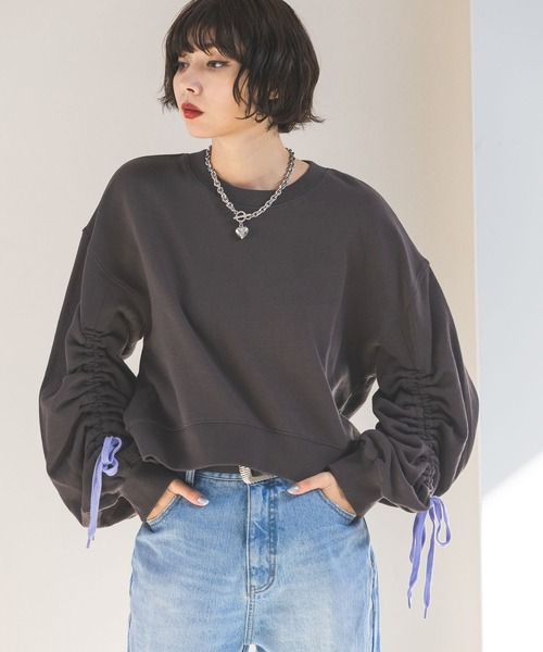 PAGEBOY（ページボーイ）の「ドロストスリーブショートスウェット（スウェット・レディース・チャコールグレー/オートミール・FREE）」の7枚目の写真