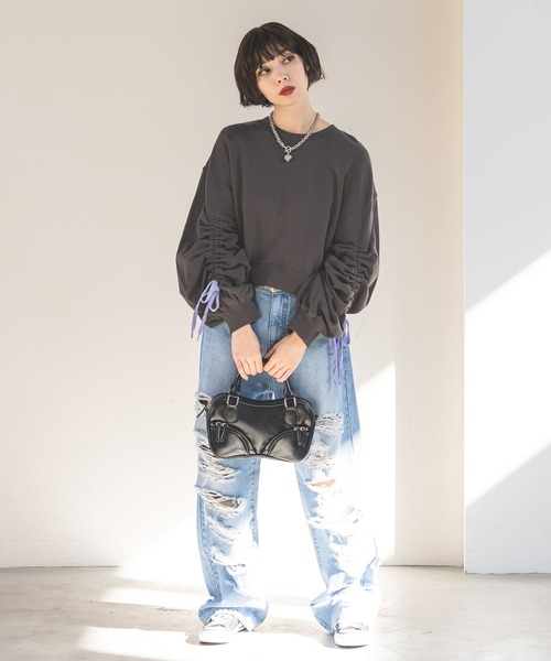 PAGEBOY（ページボーイ）の「ドロストスリーブショートスウェット（スウェット・レディース・チャコールグレー/オートミール・FREE）」の8枚目の写真