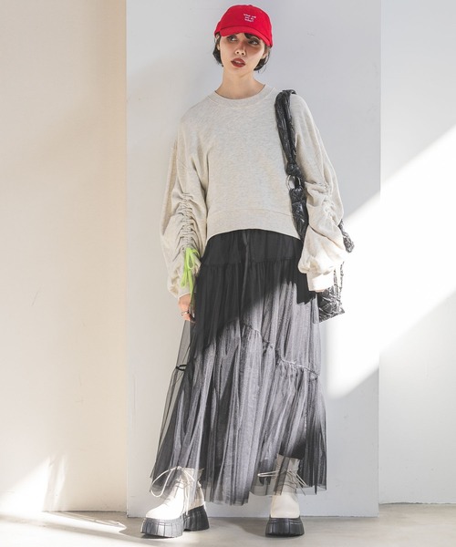 PAGEBOY（ページボーイ）の「ドロストスリーブショートスウェット（スウェット・レディース・チャコールグレー/オートミール・FREE）」の14枚目の写真