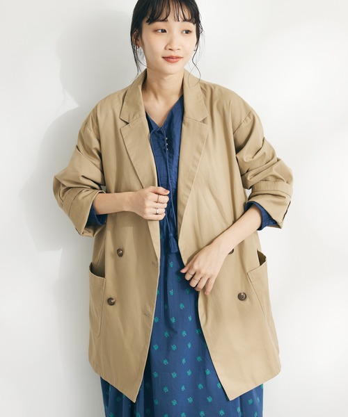 CRAFT STANDARD BOUTIQUE(クラフトスタンダードブティック)の「コットンギャバジンWテーラードジャケット(テーラードジャケット・レディース・ネイビー/ベージュ/カーキ・FREE)」の2枚目の写真