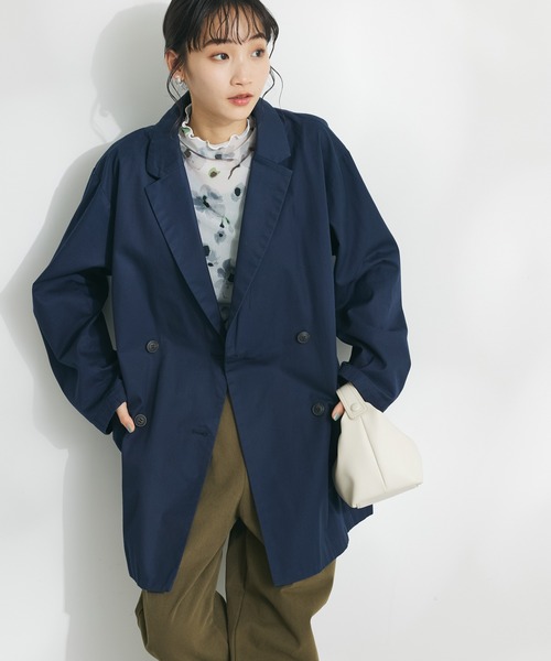 CRAFT STANDARD BOUTIQUE(クラフトスタンダードブティック)の「コットンギャバジンWテーラードジャケット(テーラードジャケット・レディース・ネイビー/ベージュ/カーキ・FREE)」の3枚目の写真