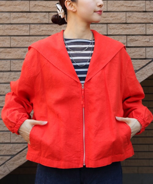 ORCIVAL(オーシバル)の「ORCIVAL/オーシバル セーラージャケット SAILOR JACKET OR-B0265 YLM(ブルゾン・レディース・ネイビー/レッド・1)」の3枚目の写真