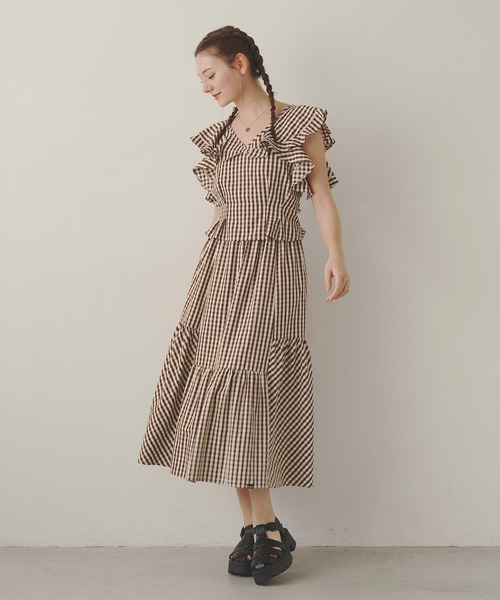 MILKFED.（ミルクフェド）の「GINGHAM TIERED  SKIRT（スカート・レディース・ライトブルー/ブラック/ブラウン・ONE SIZE）」の19枚目の写真