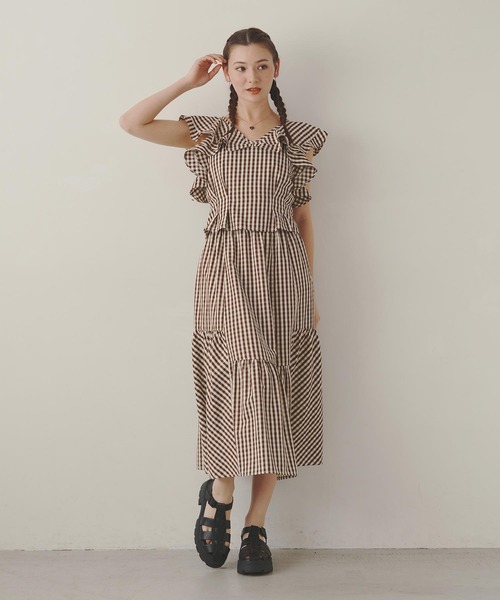 MILKFED.（ミルクフェド）の「GINGHAM TIERED  SKIRT（スカート・レディース・ライトブルー/ブラック/ブラウン・ONE SIZE）」の18枚目の写真