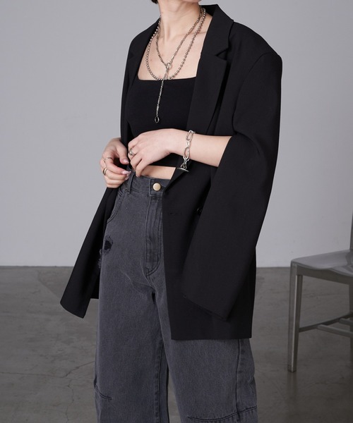 RAY CASSIN(レイカズン)の「袖スリットオーバーサイズジャケット(テーラードジャケット・レディース・アイボリー/ブラック/グレー・FREE)」の20枚目の写真