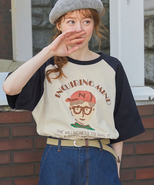 MEDM Tシャツ 半袖 ラグラン ロゴ プリント 大人気 男女兼用 セール】BOYプリント半袖ラグランTシャツ（Tシャツ/カットソー