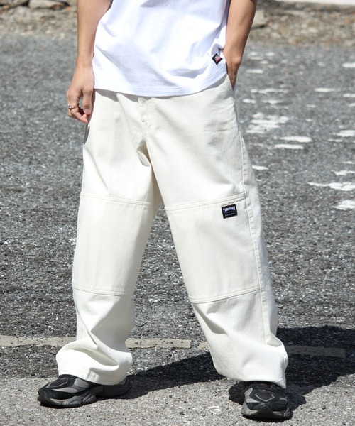 パンツ S layered work denim White セール】【THRASHER/スラッシャー】ダブルニースラブデニムイージー