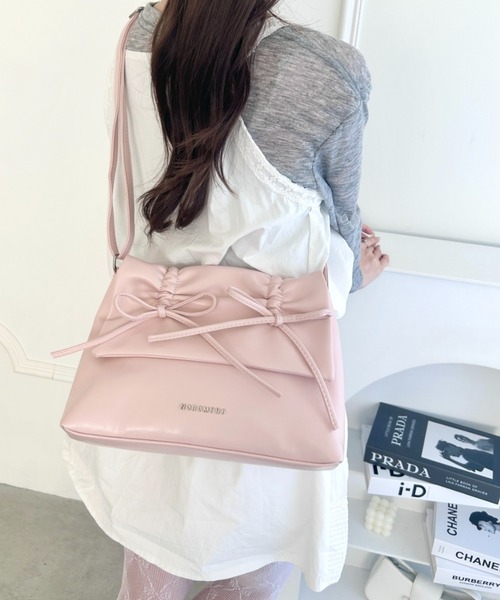 お嬢さんダブルリボンパールショルダーカットソー お嬢さんダブルリボンパールショルダーカットソー（カットソー