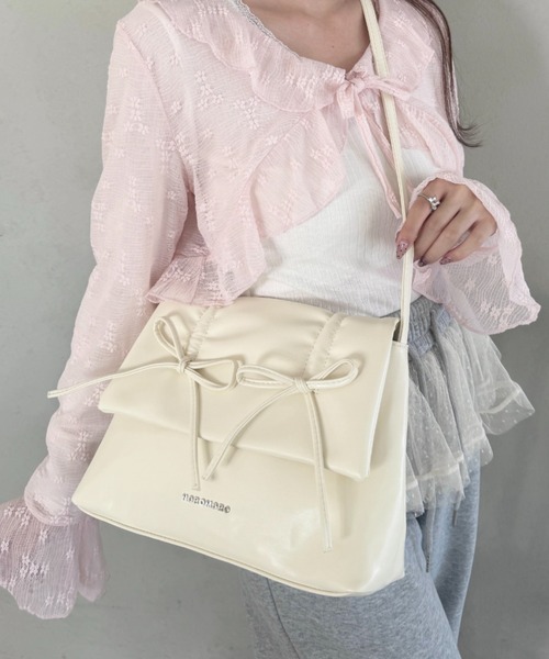 お嬢さんダブルリボンパールショルダーカットソー お嬢さんダブルリボンパールショルダーカットソー（カットソー
