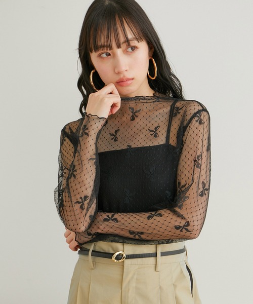 VIS（ビス）の「【WEB/一部店舗限定】リボンモチーフチュールプルオーバー（Tシャツ/カットソー・レディース・ブラック系その他/ホワイト系その他・FREE）」の18枚目の写真