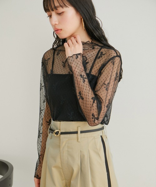 VIS（ビス）の「【WEB/一部店舗限定】リボンモチーフチュールプルオーバー（Tシャツ/カットソー・レディース・ブラック系その他/ホワイト系その他・FREE）」の17枚目の写真