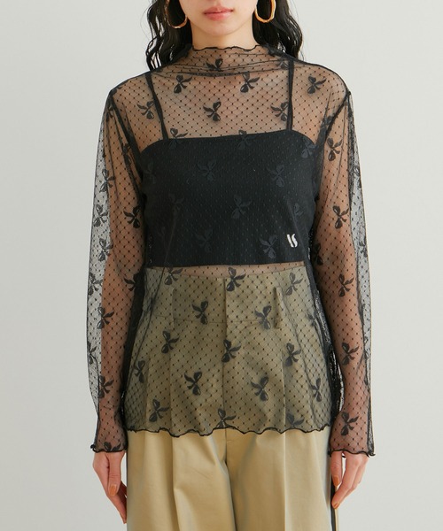 VIS（ビス）の「【WEB/一部店舗限定】リボンモチーフチュールプルオーバー（Tシャツ/カットソー・レディース・ブラック系その他/ホワイト系その他・FREE）」の11枚目の写真