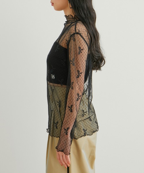 VIS（ビス）の「【WEB/一部店舗限定】リボンモチーフチュールプルオーバー（Tシャツ/カットソー・レディース・ブラック系その他/ホワイト系その他・FREE）」の10枚目の写真