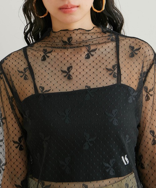 VIS（ビス）の「【WEB/一部店舗限定】リボンモチーフチュールプルオーバー（Tシャツ/カットソー・レディース・ブラック系その他/ホワイト系その他・FREE）」の8枚目の写真