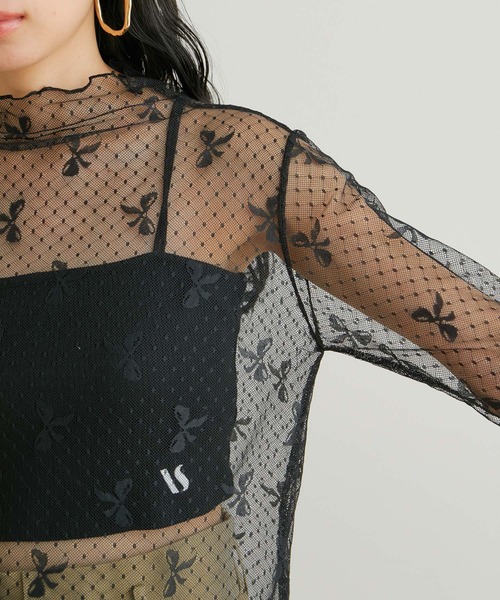 VIS（ビス）の「【WEB/一部店舗限定】リボンモチーフチュールプルオーバー（Tシャツ/カットソー・レディース・ブラック系その他/ホワイト系その他・FREE）」の7枚目の写真