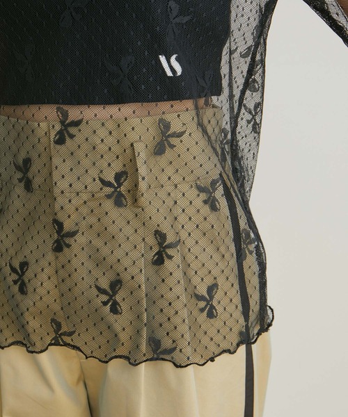 VIS（ビス）の「【WEB/一部店舗限定】リボンモチーフチュールプルオーバー（Tシャツ/カットソー・レディース・ブラック系その他/ホワイト系その他・FREE）」の5枚目の写真