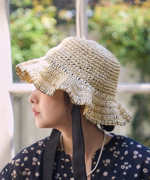 FREAK'S STORE(フリークスストア)の「Casselini/キャセリーニ リボン付き ステッチハット(ハット・レディース・ブラック/ナチュラル・ONE SIZE)」の6枚目の写真