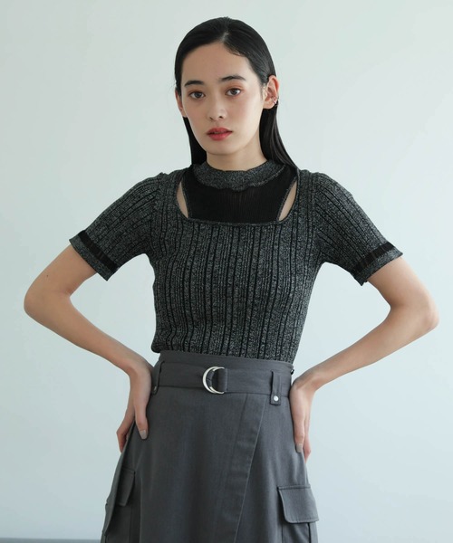 LADYMADE(レディメイド)の「スリットシアーレイヤードラメニット(ニット/セーター・レディース・ラベンダー/ライトグレー/ブラック・FREE)」の2枚目の写真