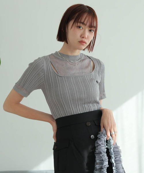 LADYMADE(レディメイド)の「スリットシアーレイヤードラメニット(ニット/セーター・レディース・ラベンダー/ライトグレー/ブラック・FREE)」の4枚目の写真