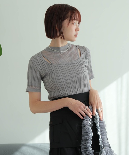 LADYMADE(レディメイド)の「スリットシアーレイヤードラメニット(ニット/セーター・レディース・ラベンダー/ライトグレー/ブラック・FREE)」の5枚目の写真