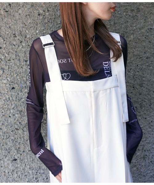 ANAP（アナップ）の「ベルトデザインワイドサロペット（サロペット/オーバーオール・レディース・ダークグレー/アイボリー・FREE）」の7枚目の写真