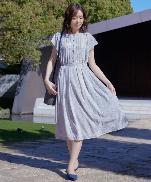 セール】【洗える】ペイズリー柄フレアスリーブワンピース（ワンピース