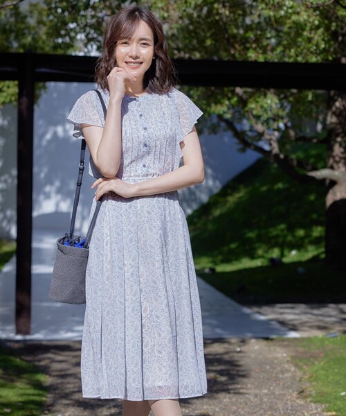 セール】【洗える】ペイズリー柄フレアスリーブワンピース（ワンピース