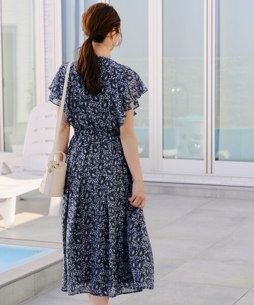 セール】【洗える】ペイズリー柄フレアスリーブワンピース（ワンピース