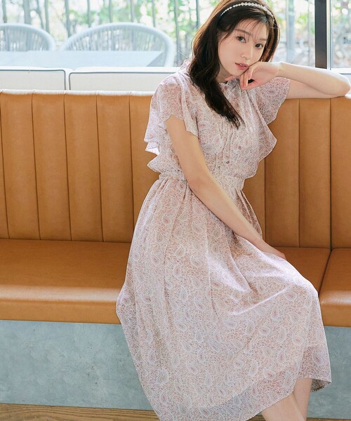 セール】【洗える】ペイズリー柄フレアスリーブワンピース（ワンピース