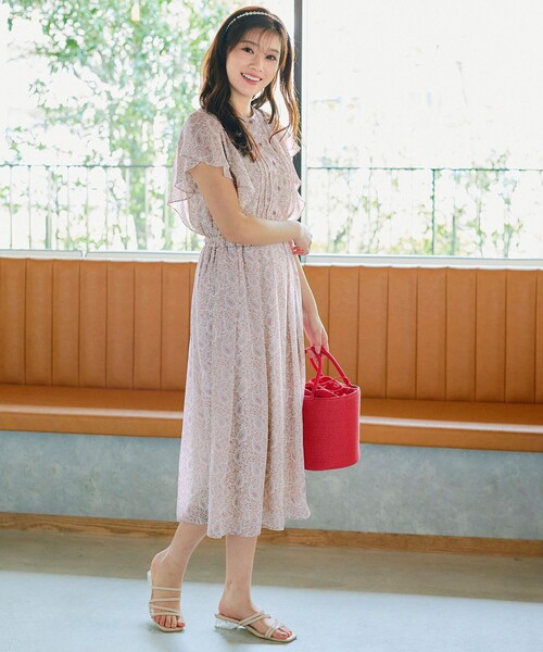 セール】【洗える】ペイズリー柄フレアスリーブワンピース（ワンピース