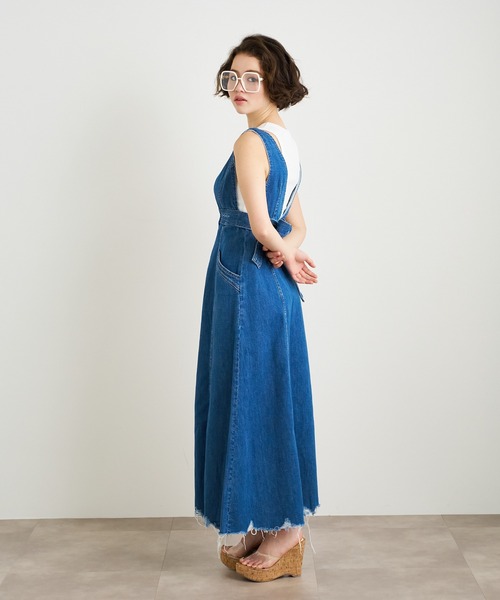 【セール】ANNA SUI NYC リボンベルトフロントZIPダメージデニムロングドレス（ワンピース）｜ANNA SUI NYC（アナ スイ エヌ ワイ シー）