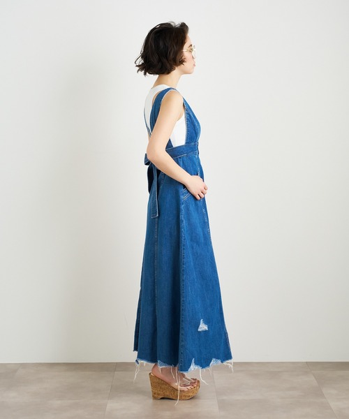 【セール】ANNA SUI NYC リボンベルトフロントZIPダメージデニムロングドレス（ワンピース）｜ANNA SUI NYC（アナ スイ エヌ ワイ シー）