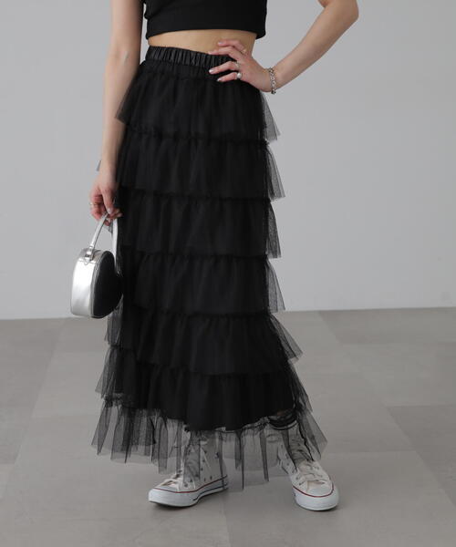 FREE'S MART（フリーズマート）の「■チュールティアードスカート（スカート・レディース・ホワイト/ブラック/グレー・SMALL/MEDIUM）」の5枚目の写真