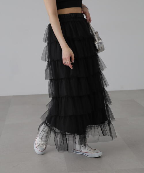 FREE'S MART（フリーズマート）の「■チュールティアードスカート（スカート・レディース・ホワイト/ブラック/グレー・SMALL/MEDIUM）」の6枚目の写真