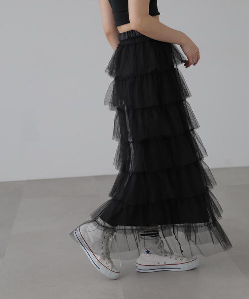 FREE'S MART（フリーズマート）の「■チュールティアードスカート（スカート・レディース・ホワイト/ブラック/グレー・SMALL/MEDIUM）」の10枚目の写真