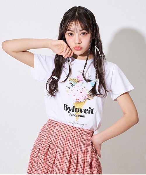 by LOVEiT（バイラビット）の「アイス転写半袖Tシャツ（Tシャツ/カットソー・キッズ・ブラック/ピンク/オフホワイト/サックスブルー・140cm/150cm/160cm/120cm/130cm）」の2枚目の写真