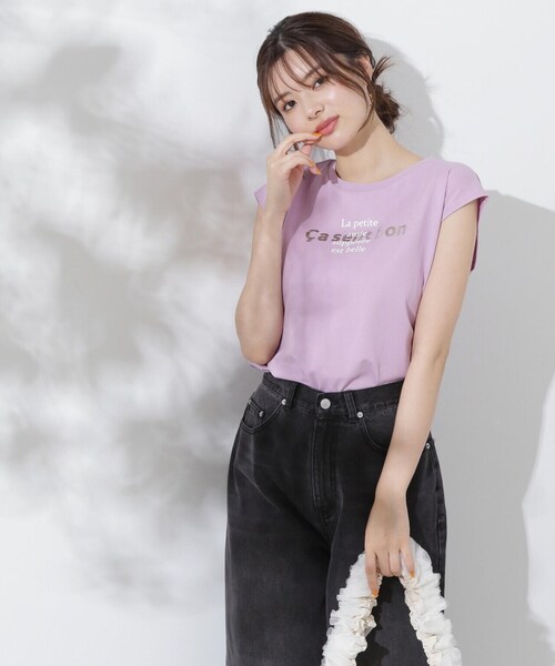 PROPORTION BODY DRESSING（プロポーションボディドレッシング）の「フレンチスリーブロゴＴシャツ（Tシャツ/カットソー・レディース・ホワイト系その他/ピンク・FREE）」の2枚目の写真