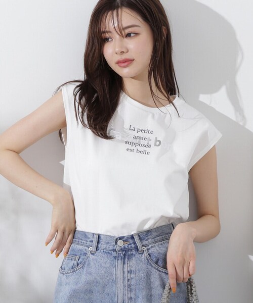 PROPORTION BODY DRESSING（プロポーションボディドレッシング）の「フレンチスリーブロゴＴシャツ（Tシャツ/カットソー・レディース・ホワイト系その他/ピンク・FREE）」の4枚目の写真