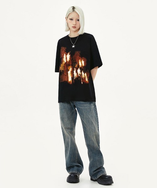 オーバーサイズ ファイヤーフォトプリントTシャツ（Tシャツ/カットソー）｜Ressaca（レサーカ）