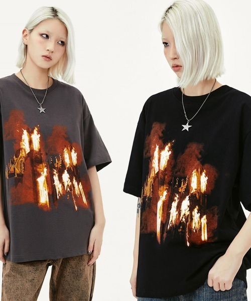 オーバーサイズ ファイヤーフォトプリントTシャツ（Tシャツ/カットソー）｜Ressaca（レサーカ）