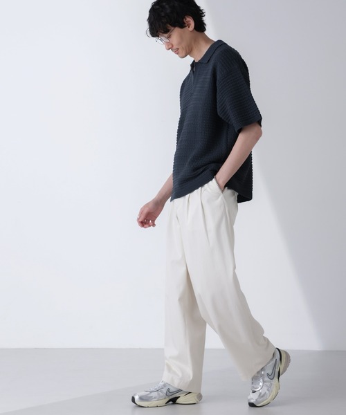 NANO universe(ナノユニバース)の「アイレットジャガードボーダーポロシャツ 半袖(ポロシャツ・メンズ・ダークネイビー/ブルー/ダークグリーン/ライトベージュ・L/M)」の12枚目の写真