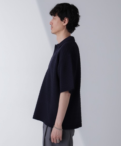 NANO universe(ナノユニバース)の「アイレットジャガードボーダーポロシャツ 半袖(ポロシャツ・メンズ・ダークネイビー/ブルー/ダークグリーン/ライトベージュ・L/M)」の10枚目の写真