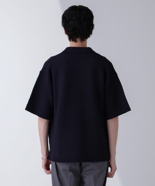 NANO universe(ナノユニバース)の「アイレットジャガードボーダーポロシャツ 半袖(ポロシャツ・メンズ・ダークネイビー/ブルー/ダークグリーン/ライトベージュ・L/M)」の9枚目の写真