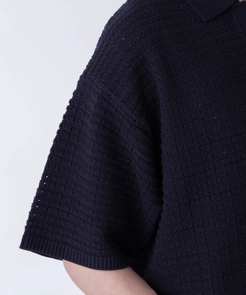 NANO universe(ナノユニバース)の「アイレットジャガードボーダーポロシャツ 半袖(ポロシャツ・メンズ・ダークネイビー/ブルー/ダークグリーン/ライトベージュ・L/M)」の7枚目の写真