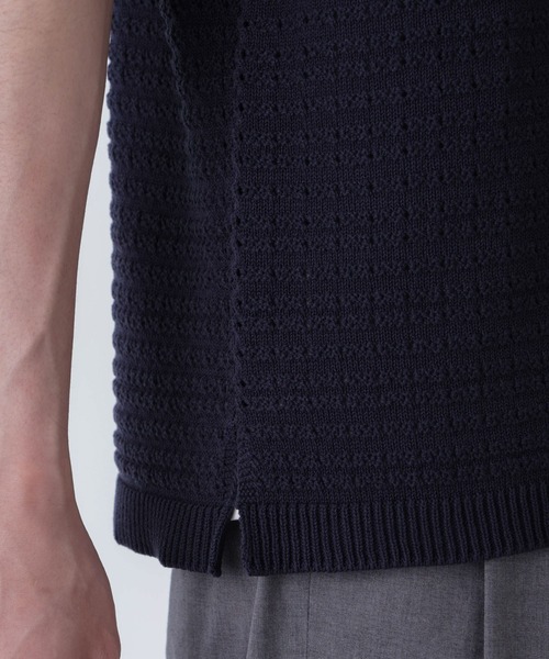 NANO universe(ナノユニバース)の「アイレットジャガードボーダーポロシャツ 半袖(ポロシャツ・メンズ・ダークネイビー/ブルー/ダークグリーン/ライトベージュ・L/M)」の6枚目の写真