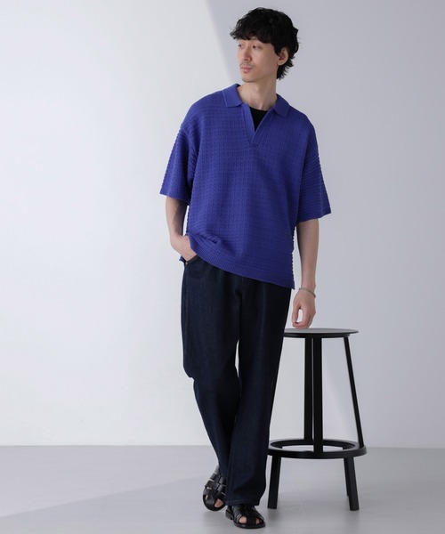 NANO universe(ナノユニバース)の「アイレットジャガードボーダーポロシャツ 半袖(ポロシャツ・メンズ・ダークネイビー/ブルー/ダークグリーン/ライトベージュ・L/M)」の22枚目の写真